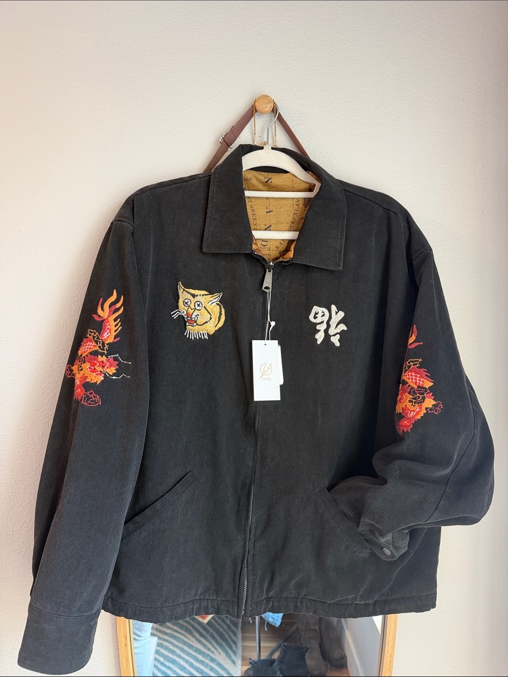 Japanese Made Canvas & velvet 1of1 reversible embroidered jacket. Nippon